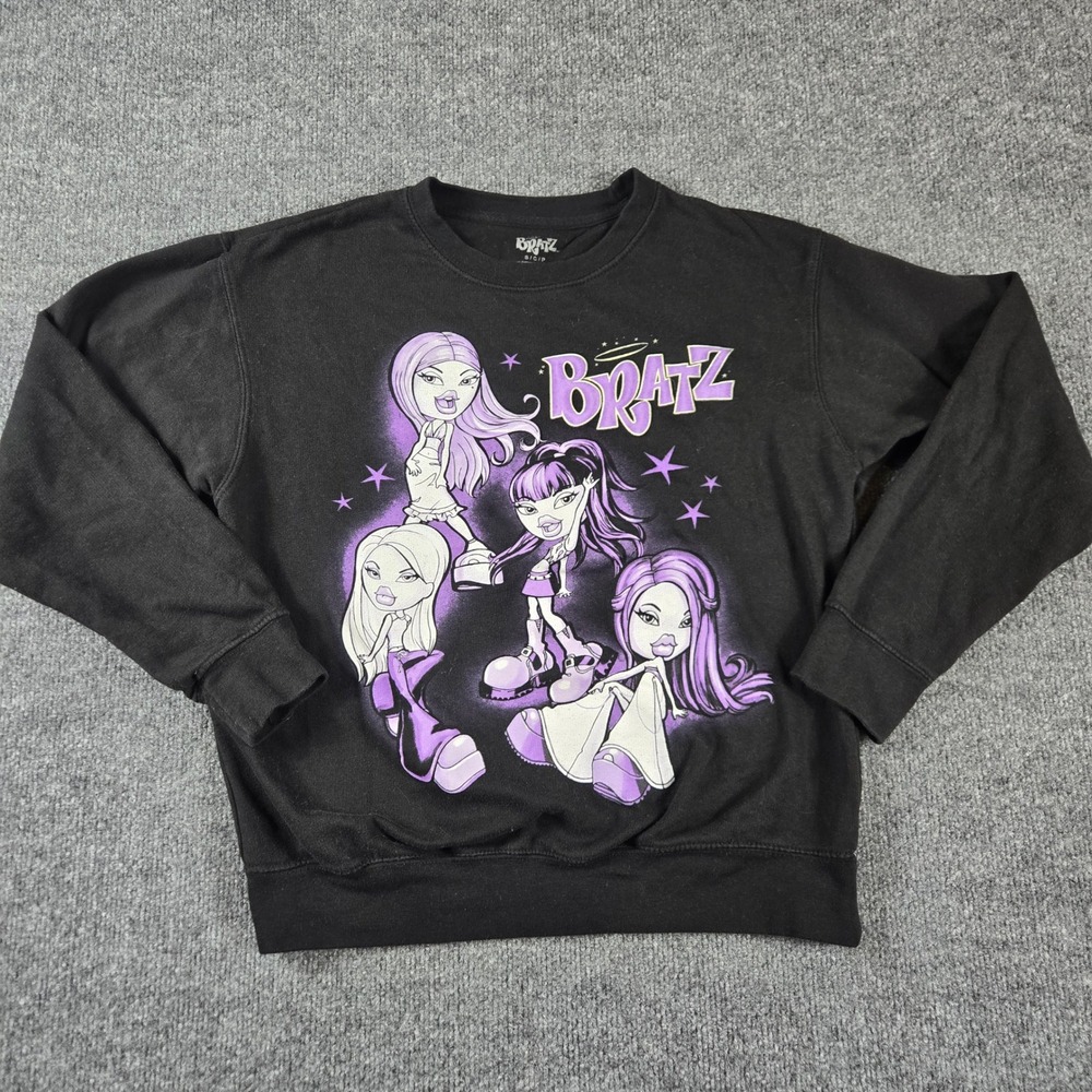 Bratz Graphic Sweatshirt Womens Small Black Y2K Pullover Crewneck
